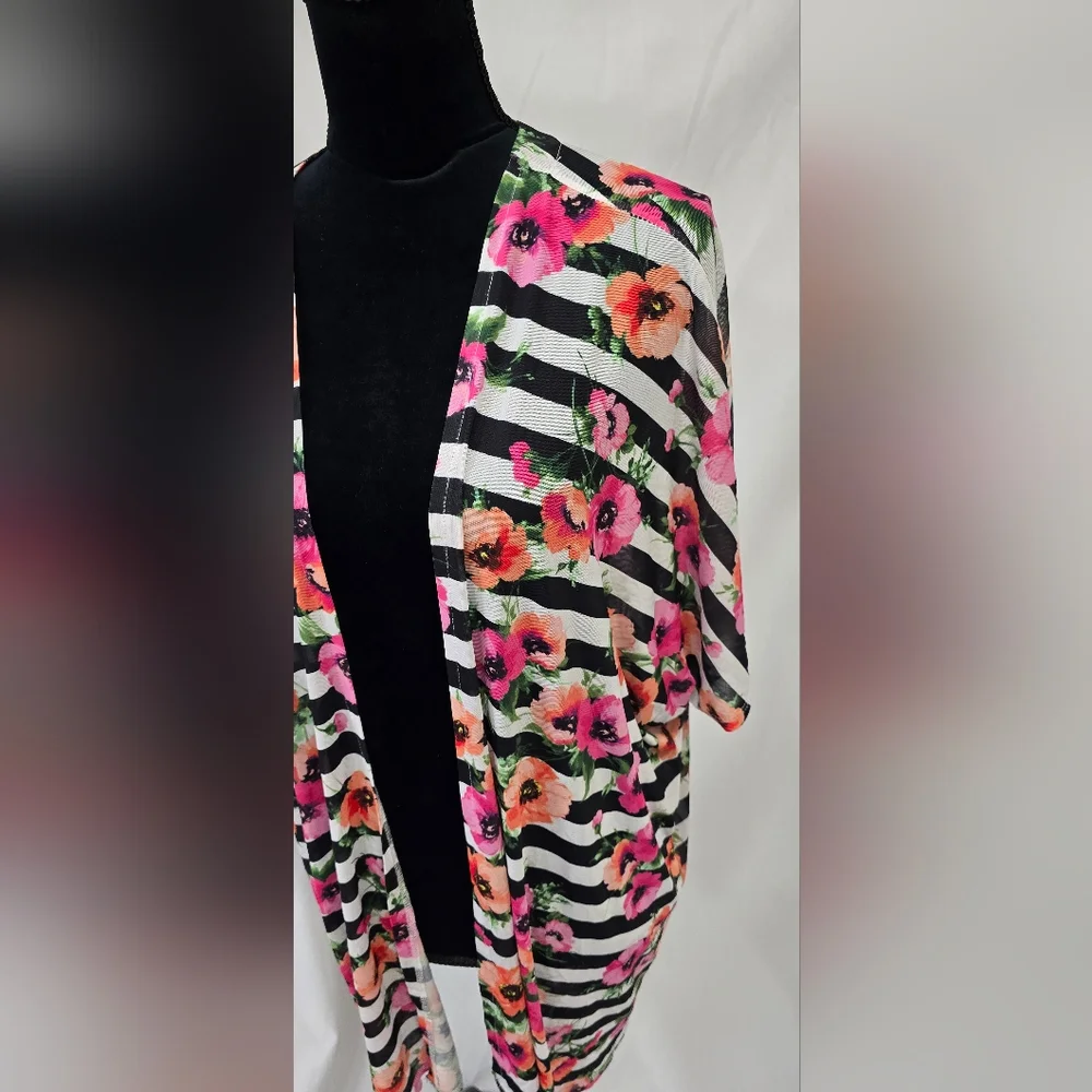 Torrid women 00/0 floral striped sheer boho kimono cover up‎ costal cottagecore - Picture 2 of 6